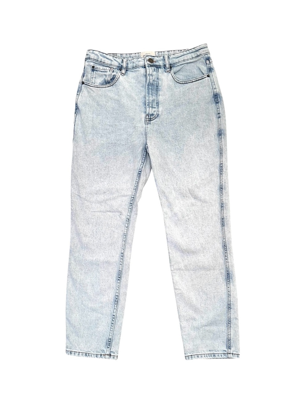 Sezane Le Brut High Rise Straight Leg Button Fly Jeans Acid Wash Size 42